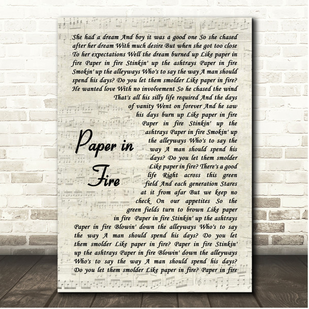 John Mellencamp Paper in Fire Vintage Script Song Lyric Print