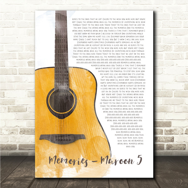 Maroon 5 Memories Acoustic Guitar Watercolour Song Lyric Print