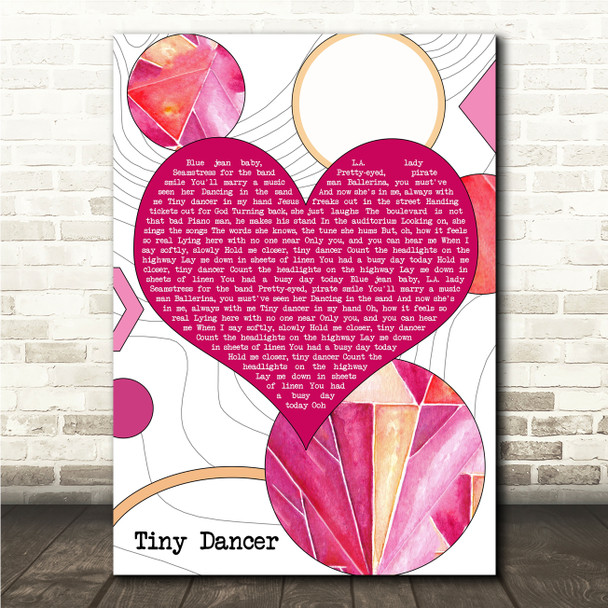 Elton John Tiny Dancer Abstract Pink Heart & Circles Song Lyric Print