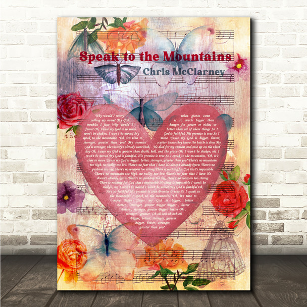 Chris McClarney Speak to the Mountains Bright Floral Heart Rose Vintage Song Lyric Print