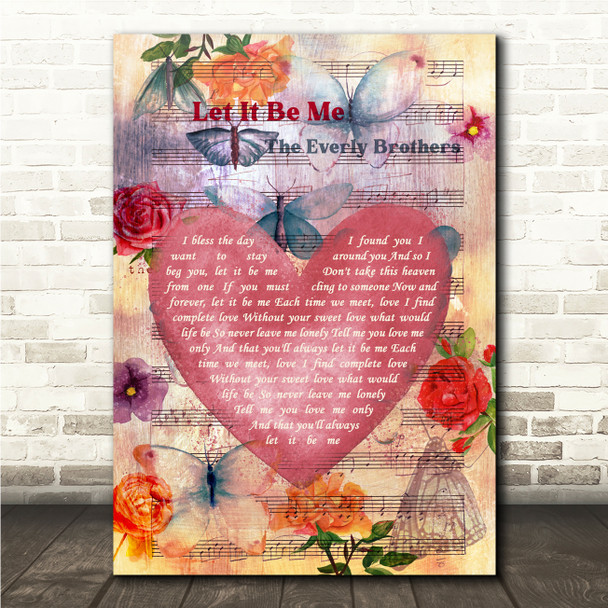 The Everly Brothers Let It Be Me Bright Floral Heart Rose Vintage Song Lyric Print