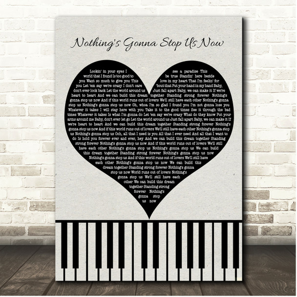 Jefferson Starship Nothing's Gonna Stop Us Now Black Heart & Piano Keys Song Lyric Print