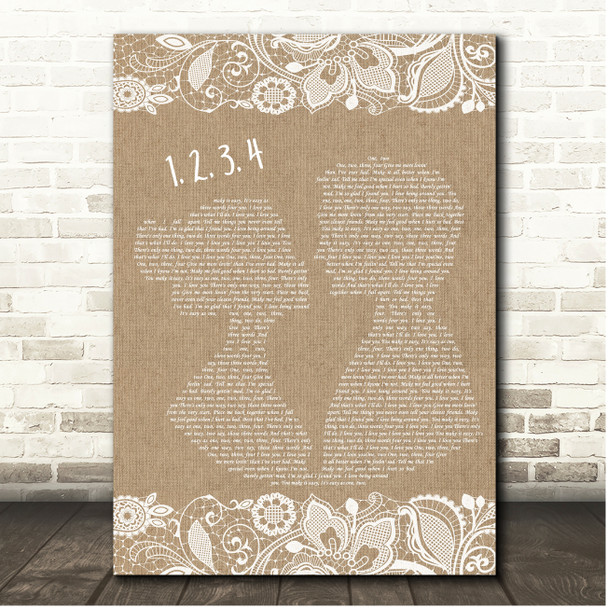 Plain White T's 1, 2, 3, 4 Burlap & Lace Song Lyric Print