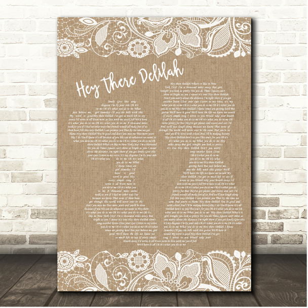 Plain White T's Hey There Delilah Burlap & Lace Song Lyric Print