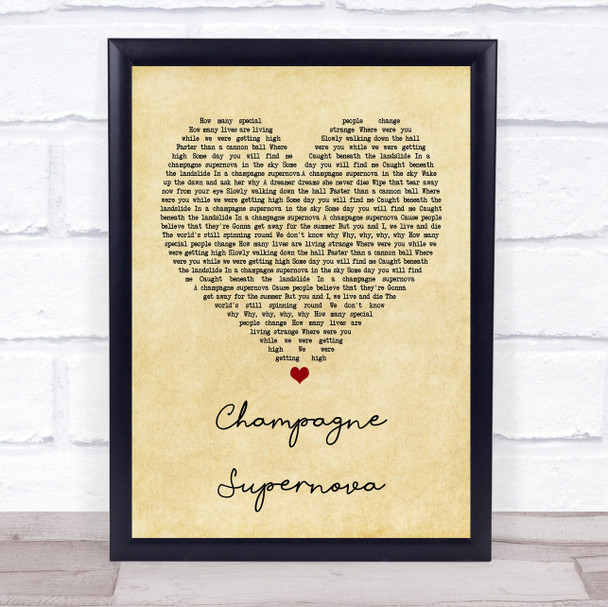 Oasis Champagne Supernova Vintage Heart Song Lyric Quote Print