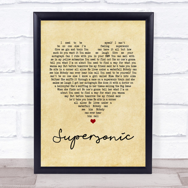 Oasis Supersonic Vintage Heart Song Lyric Quote Print