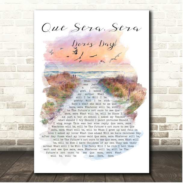 Doris Day Que Sera, Sera Beach Sunset Birds Memorial Song Lyric Print