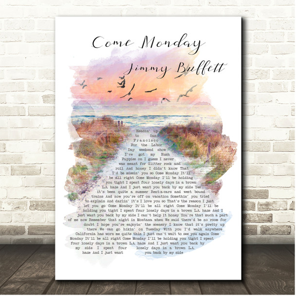 Jimmy Buffett Come Monday Beach Sunset Birds Memorial Song Lyric Print