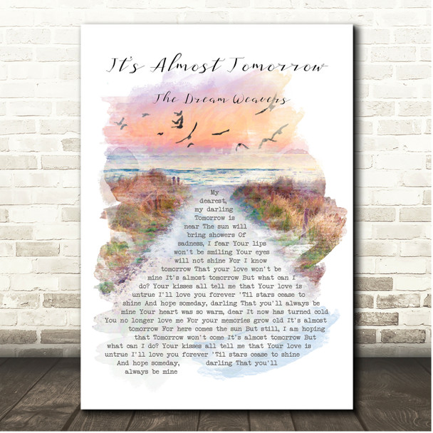 The Dream Weavers Its Almost Tomorrow Beach Sunset Birds Memorial Song Lyric Print