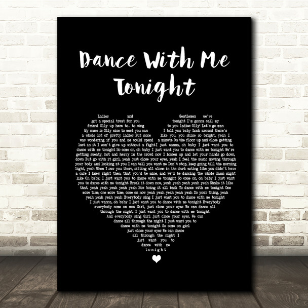 Olly Murs Dance With Me Tonight Black Heart Song Lyric Quote Print