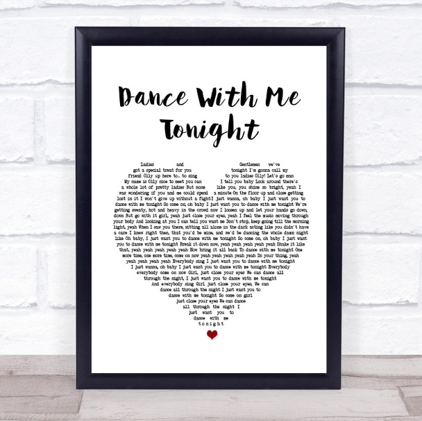 Olly Murs Dance With Me Tonight White Heart Song Lyric Quote Print