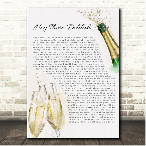 Plain White T's Hey There Delilah Celebration Champagne Toast Song Lyric Print