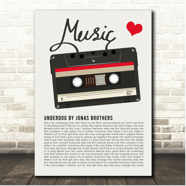 Jonas Brothers Underdog Cassette Tape Music Heart Song Lyric Print