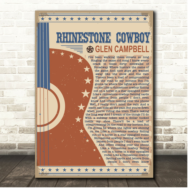 Glen Campbell Rhinestone Cowboy Country Western Festival Guitar Song Lyric Print