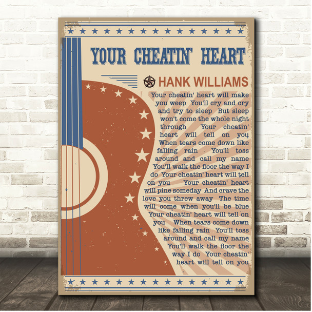 Hank Williams Your Cheatin Heart Country Western Festival Guitar Song Lyric Print