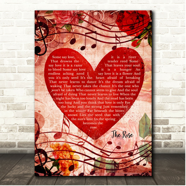 Amanda McBroom The Rose Deep Red Floral Heart Song Lyric Print