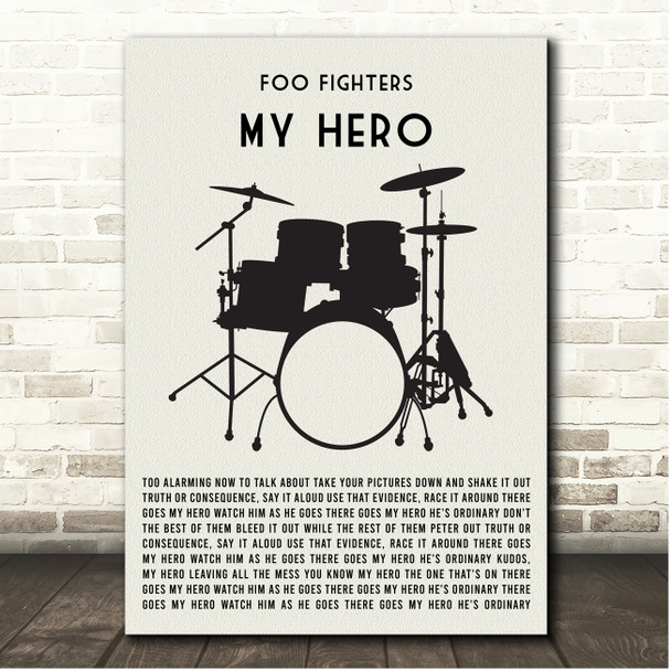 Foo Fighters My Hero Drum Kit Black Song Lyric Print