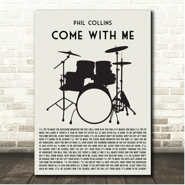 Phil Collins Come with Me Drum Kit Black Song Lyric Print
