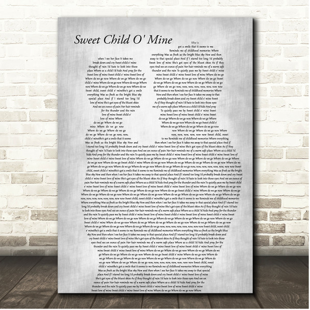 Guns N' Roses Sweet Child O' Mine Father & Child Grey Song Lyric Print