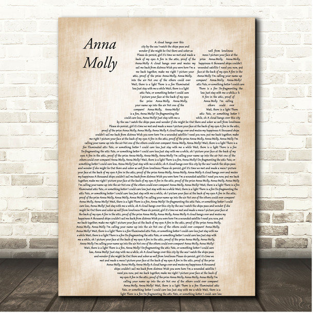 Incubus Anna Molly Father & Baby Song Lyric Print