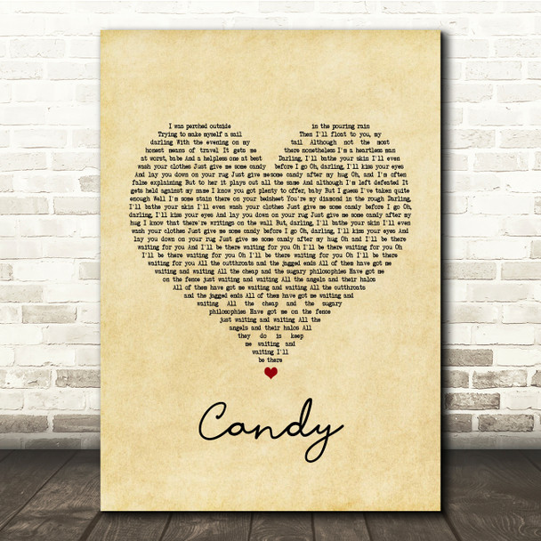 Paolo Nutini Candy Vintage Heart Song Lyric Quote Print