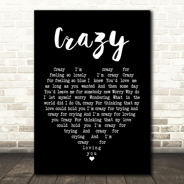 Patsy Cline Crazy Black Heart Song Lyric Quote Print