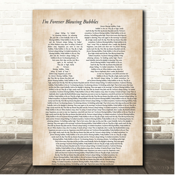Cockney Rejects Im Forever Blowing Bubbles Father & Child Song Lyric Print