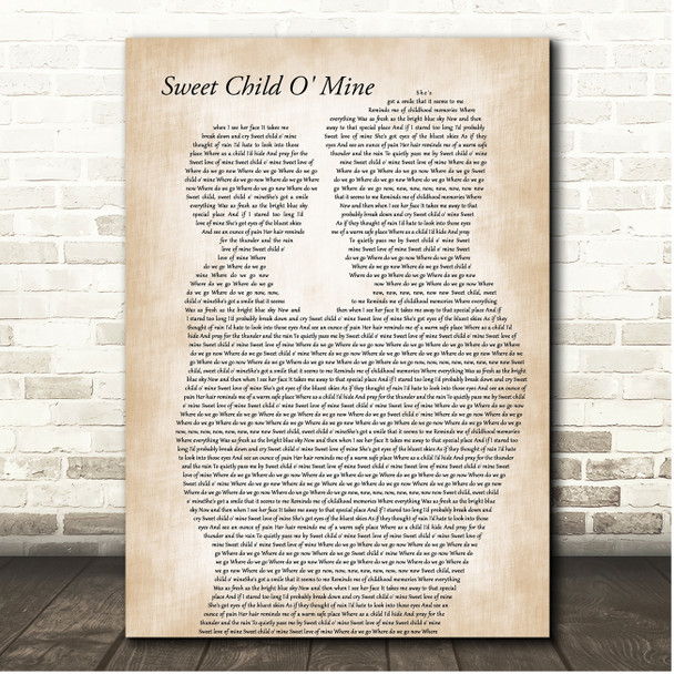Guns N' Roses Sweet Child O' Mine Father & Child Song Lyric Print