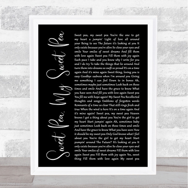 Paul Weller Sweet Pea, My Sweet Pea Black Script Song Lyric Quote Print