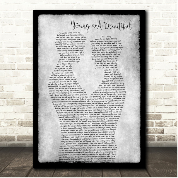 Eli Lieb Young and Beautiful Grey Black Border Gay Men Song Lyric Print