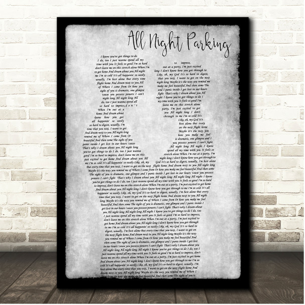 Adele All Night Parking Grey Black Border Gay Men Song Lyric Print