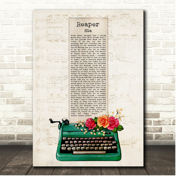 Sia Reaper Green Floral Typewriter Song Lyric Print