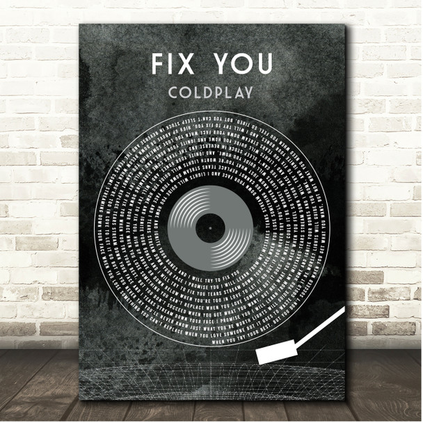 Coldplay Fix You Grunge Grey Vinyl Record Song Lyric Print