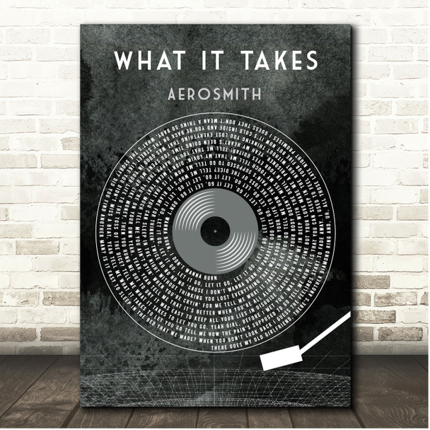 Aerosmith What It Takes Grunge Grey Vinyl Record Song Lyric Print