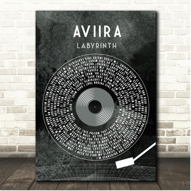 Aviira Labyrinth Grunge Grey Vinyl Record Song Lyric Print