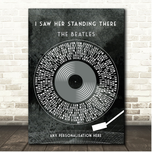 The Beatles I Saw Her Standing There Grunge Grey Vinyl Record Song Lyric Print