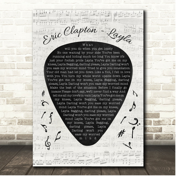 Eric Clapton Layla Guitar Pick Plectrum Song Lyric Print