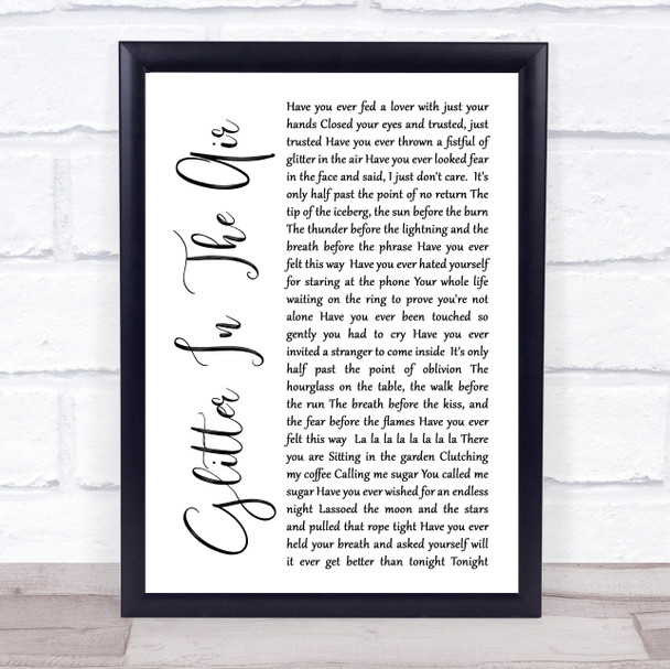 Pink Glitter In The Air White Script Song Lyric Quote Print