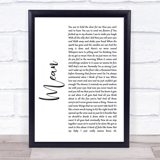 Pink Mean White Script Song Lyric Quote Print