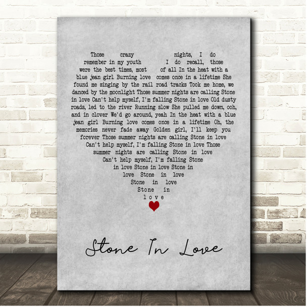 Journey Stone In Love Grey Heart Song Lyric Print