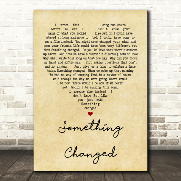 Pulp Something Changed Vintage Heart Song Lyric Quote Print