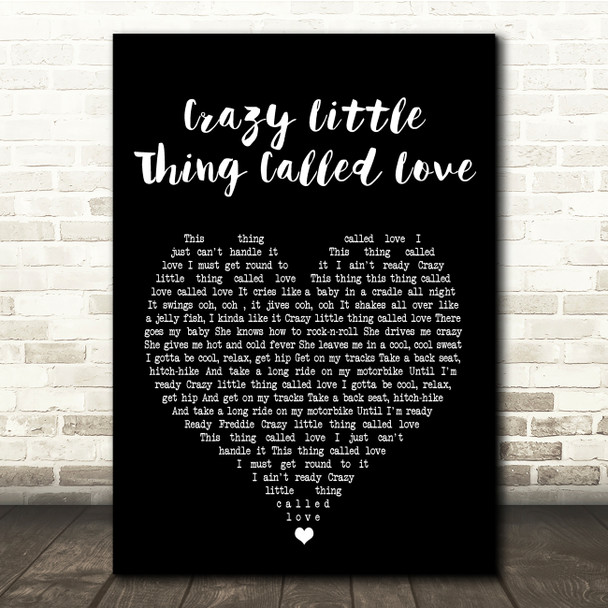 Queen Crazy Little Thing Called Love Black Heart Song Lyric Quote Print