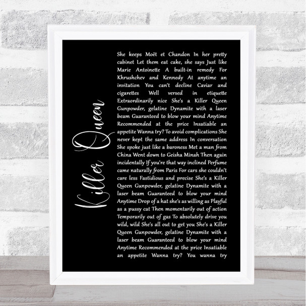 Queen Killer Queen Black Script Song Lyric Quote Print