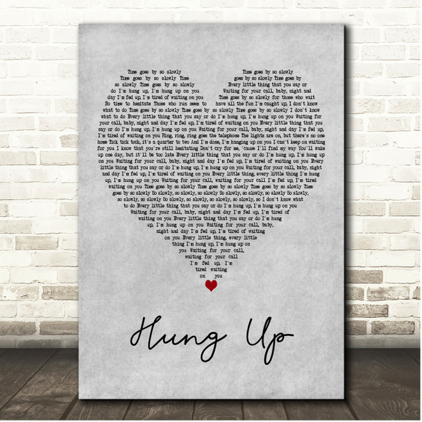 Madonna Hung Up Grey Heart Song Lyric Print