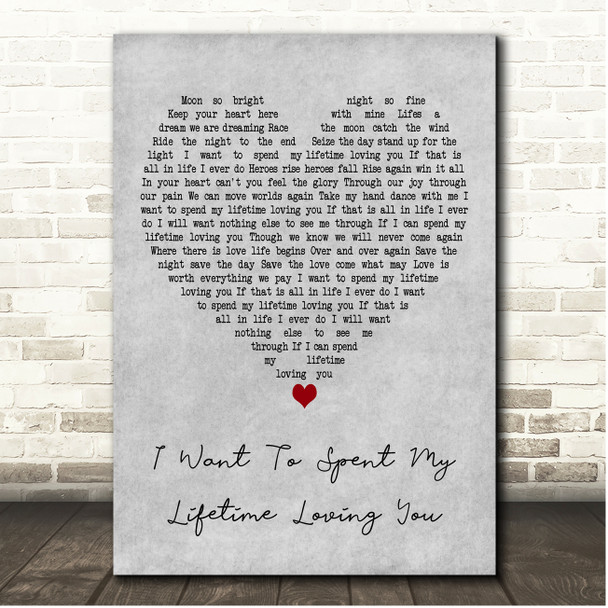 Marc Anthony & Tina Arena I Want To Spent My Lifetime Loving You Grey Heart Song Lyric Print