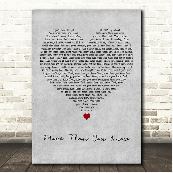 Axwell Ingrosso More Than You Know Grey Heart Song Lyric Print