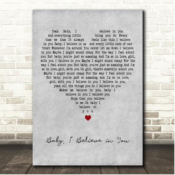 New Kids on the Block Baby, I Believe in You Grey Heart Song Lyric Print
