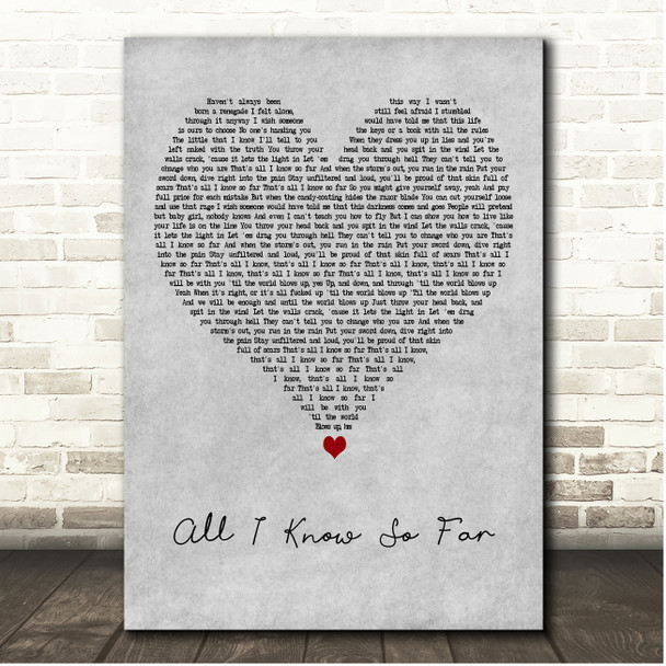 P!nk All I Know So Far Grey Heart Song Lyric Print