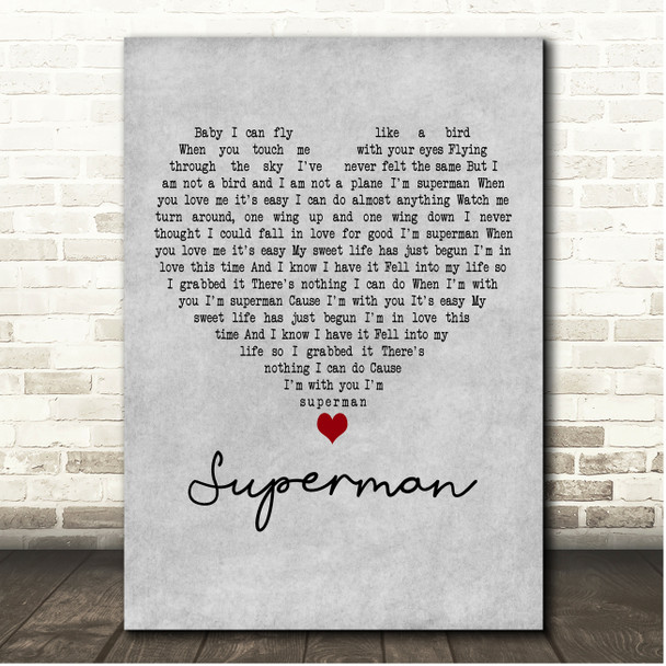Barbra Streisand Superman Grey Heart Song Lyric Print