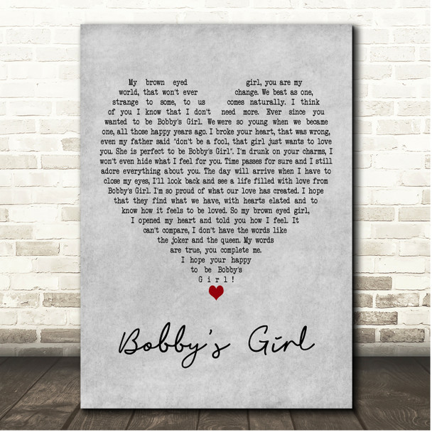 Rob Longhorn Bobbys Girl Grey Heart Song Lyric Print